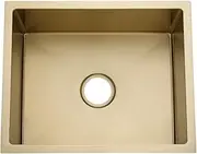 Brushed Gold Kitchen Sink Basin,PVD Electro Colouring, 304 Stainless Steel Under/Top/Flush Mount Double Bowl Sinks, Handmade Kitchen Sink with one Waste Strainer, R-10 Round Corner, 450 * 450 * 220mm