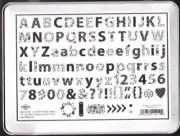 Black/white Alphabet Chipboard in Tin Box - 100 pieces
