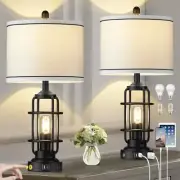 Modern Table Lamps Set of 2, Industrial 3-Way Dimmable Bedside Lamp Black-1