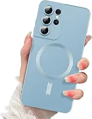 [RUNGOS] for Samsung S21 Ultra Case MagSafe, with Camera Lens Protector [Stable Magnetic] Soft Shockproof for Samsung Galaxy S21 Ultra MagSafe Case, S 21 Ultra Slim Cover 6.8 Inch 2021, Blue
