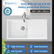 White Granite Quartz Stone Single Bowl Kitchen Sink Laundry Topmount 1000x500mm