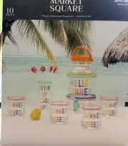 Market Square 4.4 Qt Plastic Beverage Dispenser + Tumblers 10 Piece Set