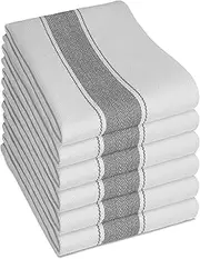 Pack of 6 Kitchen Tea Towels Large 100% Cotton Commercial Grade Towels Lint Free White Quick Drying, 70 x 50 cm Grey