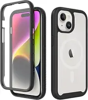 Magnetic Case for iPhone 15 Full Body, [Compatible for MagSafe] Built-in Screen Protector, 360 ° Protective Shockproof, Heavy Duty Bumper Phone Case Slim Back Cover(Black)