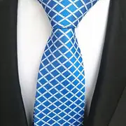 Necktie Blue and White Checked tie high Grade Formal Necktie Salesman Necktie.