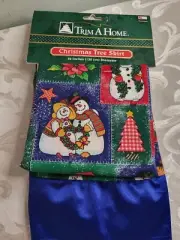 Vintage Trim A Home 52" Snowman satin ribbon trim Christmas tree skirt NEW Kmart