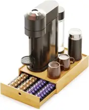 Bamboo Coffee Pod Drawer Storage for Nespresso Vertuo Capsule 40Big 56Small Pods