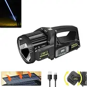 Clearhill Solar Bright Rechargeable Spotlight Flashlight with 9 Modes, 350° Rotate Head, IPX6 Waterproof - Outdoor Handheld Solar Flashlight for Emergencies & Power Bank (W5167)