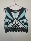 Angel Biba Size 12 Lace Trim Crop Top Blue/white/black Pattern BNWT