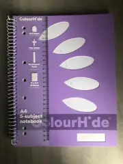 Brand New Colourhide A4 Size 250 Page Spiral Ruled 5 Subject Notebook Purple