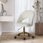 Oikiture High Back Hollow Armless Home Office Chair Boucle White&Gold