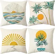 Home Decorative Throw Pillow Covers - Set of 4 Soft Throw Pillow Covers Cushion Case for Sofa Living Room Indoors Outdoors 18x18 Inch (Yellow)