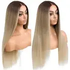 Ombre Blonde Lace Front Wig for Women Synthetic Lace Straight Wigs PrePlucked...
