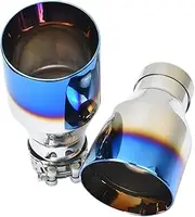 1 PC Car Blue Burnt Stainless Steel Flange Exhaust End Tip Slashed Bevel Edge Muffler Tip(IN 63 Out 76 mm)