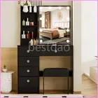 Makeup Dressing Table Set Vanity Desk with LED Mirror & 6 Drawer Black Bedroom
