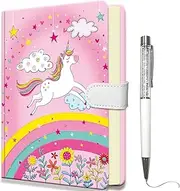 Journal for Girls with Pen, 19x13.5cm Hardcover Notebook 192 Lined Pages Small Notebook Pen Set Diary for Kids Teenage Women Writing Note Taking Gift (Unicorn)