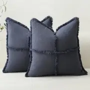 Set of 2 Decorative Linen Fringed Throw Pillow 23" x 23" (Pack of 2) Navy Blue