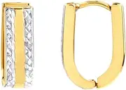 [JewelryWeb] 10k Yellow and White Gold Two Tone Sparkle Cut Edge And Polished Hoop Earrings-Hoop Earring for Women