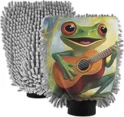 XYMZR Cute Frog Guitar Absorbent Microfiber Car Wash Mitt, Funny Cute Anime Scratch Free for Cars Cleaning, Home Cleaning Mitts, 2 Pack, 10.24” L x 7.09” W