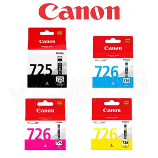 【跨店享22%點數回饋+滿萬加碼抽獎】Canon PGI-725PGBK CLI-726 C/M/Y 原廠墨水匣組合 (1黑3彩) 適用 IP4870 MG5270 MG6170 MX886 IX6560 IP4970 MG5370 MG6270 MX897