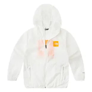 【The North Face 官方旗艦】北面兒童白色防風防曬彈力袖口可打包休閒連帽外套｜899CFN4