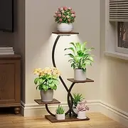 BACEKOLL Plant Stand Indoor with Grow Lights - S-Shaped Plant Shelf, Lighted Corner Plant Stands for Indoor Growing, 32" Metal Flower Holder, 4 Tiered Decorative Shelves for Home, Hallway, Black