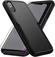 Asuwish Phone Case for iPhone Xs Max with Tempered Glass Screen Protector Cover and Thin Hybrid Full Body Protective Cell Accessories i X XR Xsmax 10x SX Xmax 10xs 10s 10 Plus Xmaxs Women Men Black