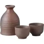 Sake set with flask and cups, set of sake utensils, glazed sake ute From Japan