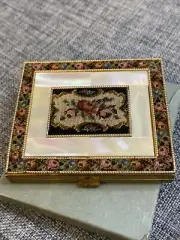 NIB Vintage Schildkraut Hand Made Petitpoint Compact MOP