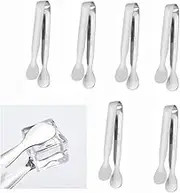 DACUAN 6pcs Ice Tongs(Silver),Mini,4.25inch Stainless Sugar Cube for Appetizers,Tea Party, Coffee Bar, Desserts
