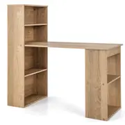 Costway Computer Desk Bookshelf Workstation Study Desk w/ Ample Storage Capacity Natural