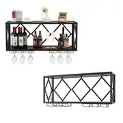 Giantex 2PCS 2-Tier Wall Mounted Wine Rack Wine Storage Shelf Cellar Display w/Glass Holder