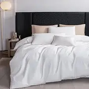 MooMee Duvet Cover Set, 100% Extra Long Staple Cotton 600 Thread Count Sateen Silky Soft Breathable Durable Luxury Hotel Quality Bedding Set, 3 Pieces (White, Super King 108"x98")
