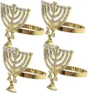 GRADENEVE 4pcs Hanukkah Menorah Napkin Rings Elegant Chanukah Table Decor for Holiday Dinner Parties Jerusalem Design Serviette Holders for Festive Gatherings