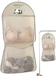 [Generic] Closet Mesh Pocket for Underwear,Multi-Layer Mesh Pockets with Hook for Socks | Transparent Visual Storage Pouch Quick Dry for Shower College Dorm RV Gym