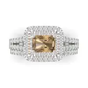 1.7ct Emerald Round Cut Halo Champagne Ring bridal Set 14k 2 tone solid Gold