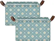 Blue Cute Cartoon Small Flowers White Decorative Fabric Storage Baskets Fabric Storage Cubes with Handles Shelf Kitchen Bathroom Closet for Bedroom, Office, Closet, Clothes cajas para