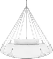 Sorbus 56" Stylish Hanging Swing Nest - Premium Cotton Double Hammock Daybed Saucer Style Lounger Swing - 264lbs Sturdy Spinner Tree Swing w/Pillow - Easy Setup - for Indoor/Outdoor, Travel - White
