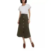 Veronica Beard NWT Larsen Dress L White Army Green Stretch Mid Calf Shirtdress