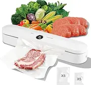 Vacuum Sealer, Automatic Food Vacuum Sealer Machine for Sous Vide Cooking, Air Sealing System for Food Preservation with 10 Sealer Bags, One-Touch Sealing for Dry & Moist Food, Camping, Home