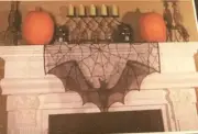 Spider Web Bat Lace Window Swag Mantel Topper 37" x 23" Purple Halloween Decor