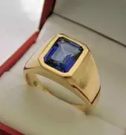 3Ct Emerald Cut Lab Created Sapphire Wedding Ring 14k Yellow Gold Plated Silver
