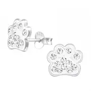 Silver Paw Print Stud Earrings for Girls