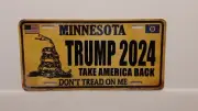 MINNESOTA DON'T TREAD ON ME TRUMP 2024 T.A.B. METAL AUTO TAG PLATE CUSTOM