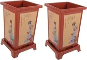 MERRYHAPY 2sets Orchid Flower Pots Tray and Filter Cover Stylish Resin Plant Pots for Indoor Use Breathable and Design for Phalaenopsis Cymbidium