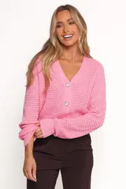 [PUP4] Bronwyn Waffle Knit Cardigan - Pink XS Pink