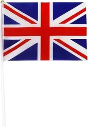 Oshhni 12pcs Hand Waving Small Flag Britain UK Mini Banner White Poles