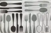 Thin Vinyl Tablecloth 52" x 90"Oblong, SILVERWARE, SPOONS, KNIVES, FORKS, AE