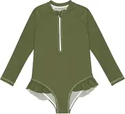 [ODAWA] Toddlers Girl UV 50+ Swimsuit, Army Green Bathing Suit for Kids with Sleeves Size 3T
