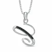 Enhanced Black Natural Diamond Accent "C" Initial Pendant in Sterling Silver